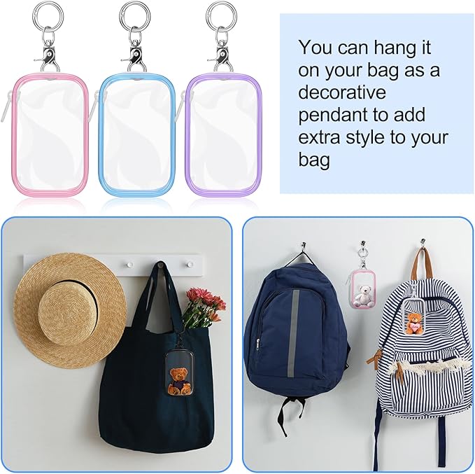 Harloon 6 Pcs Clear Figure Display Bags with Keychain for Doll 3.94 x 2.56 Inch Small Zipper Clear Pouch Keychain Display Case Portable Hanging Blind Bags Doll Storage Box Gift for Friend(Rectangular)