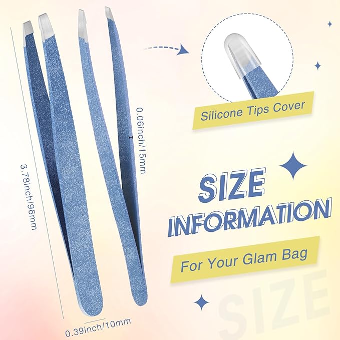 Mudder 12 Pcs Eyebrow Tweezers Set for Facial Hair Stainless Steel Slanted Tip Tweezers in Bulk for Men and Women (Sky Blue)