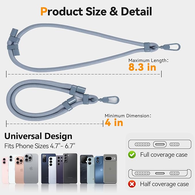 Phone Wrist Strap with 2 Phone Tether Tab, 2 Pack Adjustable Anti-Theft Cell Phone Lanyard for Travel & Outdoors