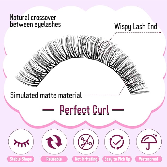 Lash Clusters 30D+40D+50D+60D+80D+100D Wispy Individual Lashes D-Curly Volume Lash Extensions 10-16mm Natural DIY Cluster Lashes for Beginners