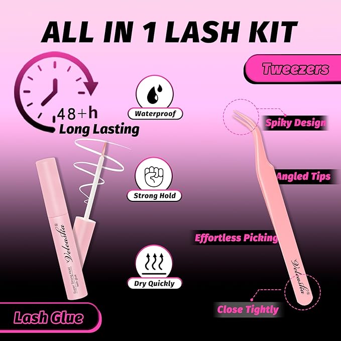 Veleasha Lashes 3D Fluffy False Eyelashes 10 Pairs Soft Faux Mink Lashes Lightweight Fake Eyelashes Wispy False Lashes Kit with Lash Glue and Lash Tweezers Handmade Strip Lashes (3D07 Kit)