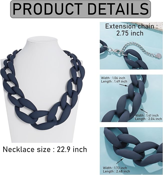 Firstmeet Chunky Acrylic Necklace Smooth Chain Link Cool Statement Choker Cuban Style Jewelry Gift for Women