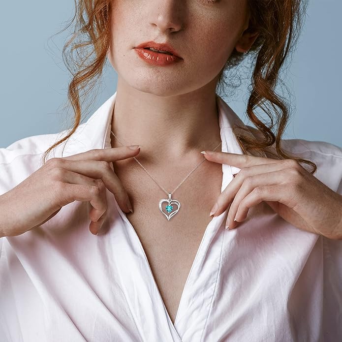 AM ANNIS MUNN 925 Sterling Silver Heart Necklace for Women Birthstone Necklace Silver Jewelry for Womens Jewelry Gifts for Women Her Mom
