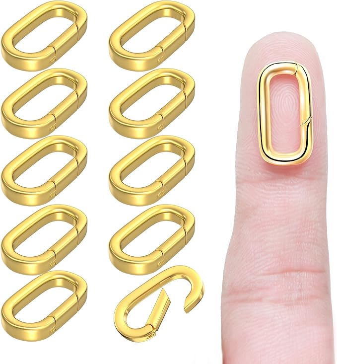 10Pcs Oval Clasp Carabiner Necklace Clasps and Closures, Spring Ring Clasp Pearl Necklace Enhancer Connector for Jewelry Bracelet Making
