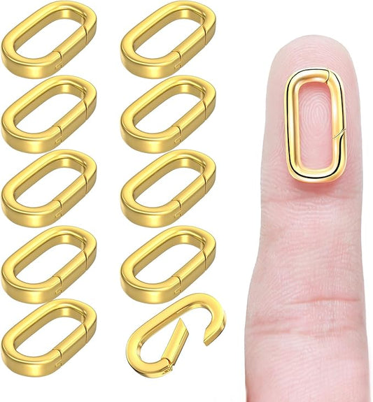 10Pcs Oval Clasp Carabiner Necklace Clasps and Closures, Spring Ring Clasp Pearl Necklace Enhancer Connector for Jewelry Bracelet Making