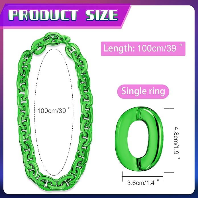 Remuuly Plastic Chain Necklace Chunky Big Fake Necklace Hip Hop Rapper Giant Turnover Chain Costume for Halloween