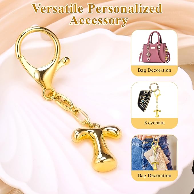 VICKHU Gold Plated Bubble Initial Letter Cute Keychain for Women Car Key Purse Decorative Keyring Handbag Charms Fashion