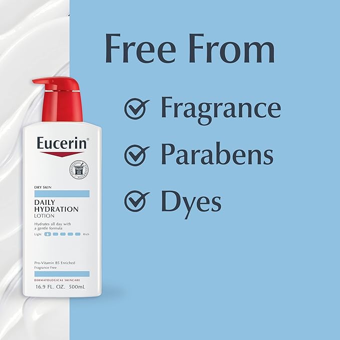 Eucerin Daily Hydration Body Lotion, Unscented Body Lotion for Sensitive Dry Skin, Holiday Gifts for Self Care, 16.9 Fl Oz Pump Bottles, Pack of 3