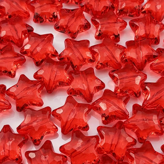 50pcs Acrylic Crystal Star Beads 20mm Star Shape Faceted Beads for Jewelry Making Bracelet Necklace Key Chains DIY Crafts(Red)