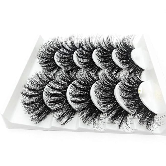 outopen 3D Mink Lashes Natural Wispy False Eyelashes 13mm Fluffy Long Eye Lashes Eye Makeup Tools 5 Pairs Pack(Q7 | 13MM)
