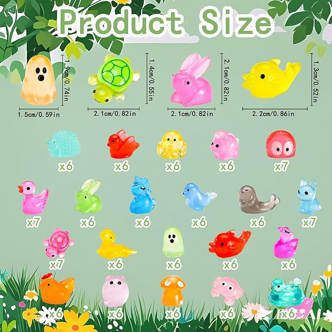 130 Pcs Luminous Mini Resin Animal Tiny Resin Animals Miniature Little Animal Figures Bulk for Micro Fairy Garden Landscape Accessories Dollhouse Decor