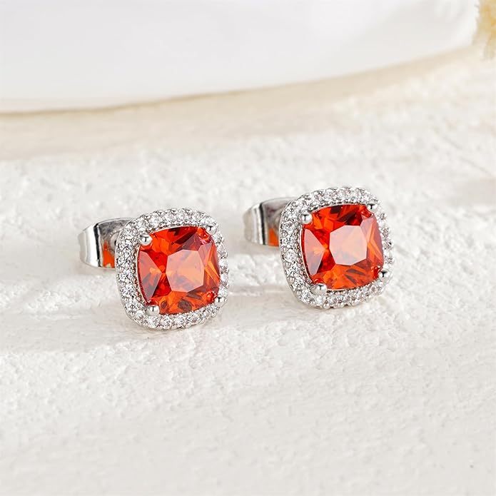 YOMELA Cubic Zirconia Earrings Studs, Halo CZ Birthstone Simulated Diamond Stud Earrings for Women