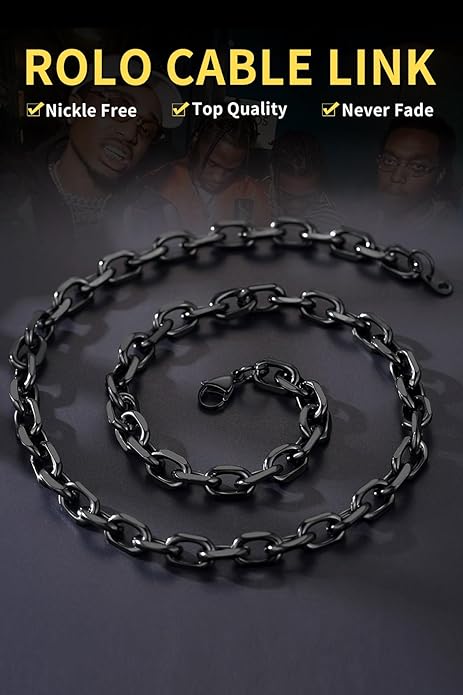 ChainsHouse Stainless Steel Cable Chain Necklaces for Men Women, 3mm/5mm/7mm/9mm/12mm 18K Gold/Black Plated Mens Cable Link Chains, 18"-30" Length - Send Gift Box