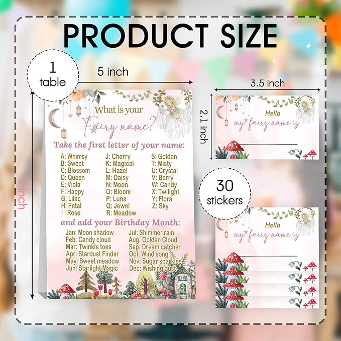 Fairy Party Favors, Fairy Party Decorations, Birthday Games with 1 Birthday Activity Sign for Girls Holiday 30 Cards for Kids Baby Shower Tea Activity Favors