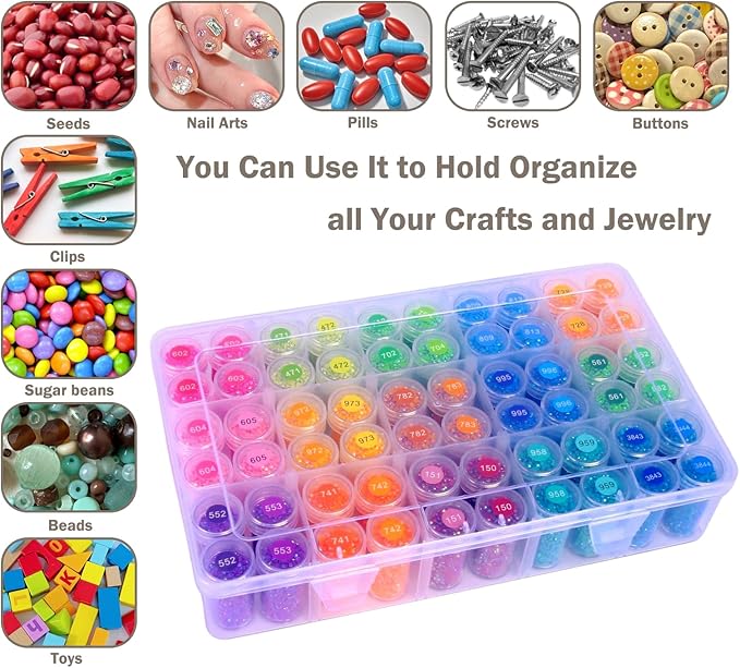 Diamond Art Storage Bead Organizer, 2pack 120 Bottle Diamond Painting Storage,15 Grids Adjustable Partitions Containers Case, for Art DIY Dot Craft Bead Organizer (Beads not Included)