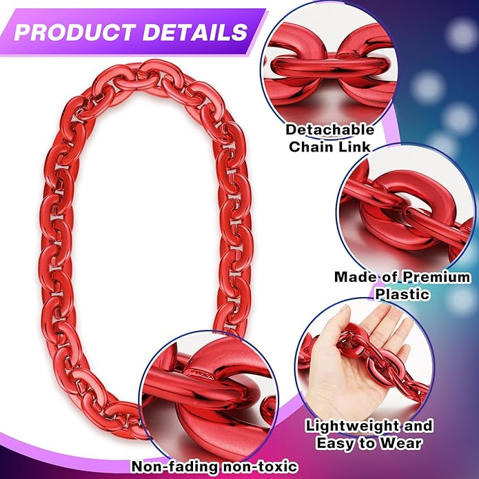 Remuuly Plastic Chain Necklace Chunky Big Fake Necklace Hip Hop Rapper Giant Turnover Chain Costume for Halloween