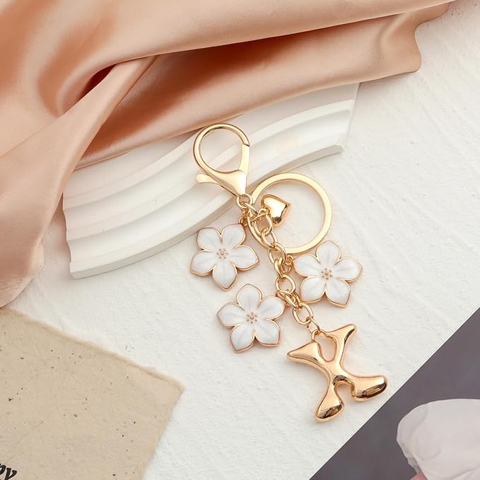 Snycler Bubble Initial Keychain Graceful Flower for bags car remote–A-Z Letter Charms for Women