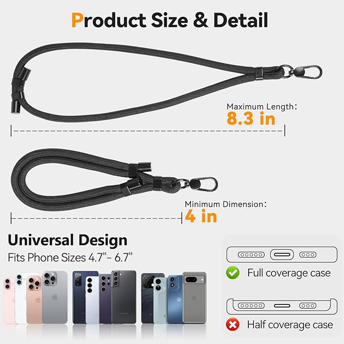 Phone Wrist Strap with 2 Phone Tether Tab, 2 Pack Adjustable Anti-Theft Cell Phone Lanyard for Travel & Outdoors