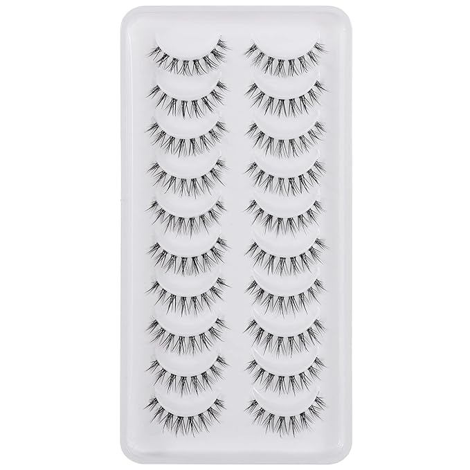 Manga Lashes Natural Look Japanese Anime Lashes Korean Asian Wispy Spiky Lashes with Clear Band Short Fake Eyelash 10 Pairs Pack by outopen