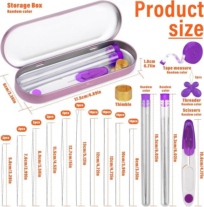 GarfxG 60 PCS Beading Needles Set with Collapsible Big Eye Needles, Twisted Wire Seed Needles, Straight Beading Needles and Threaders, Thimble, Scissors, Measure Tools in Storage Box