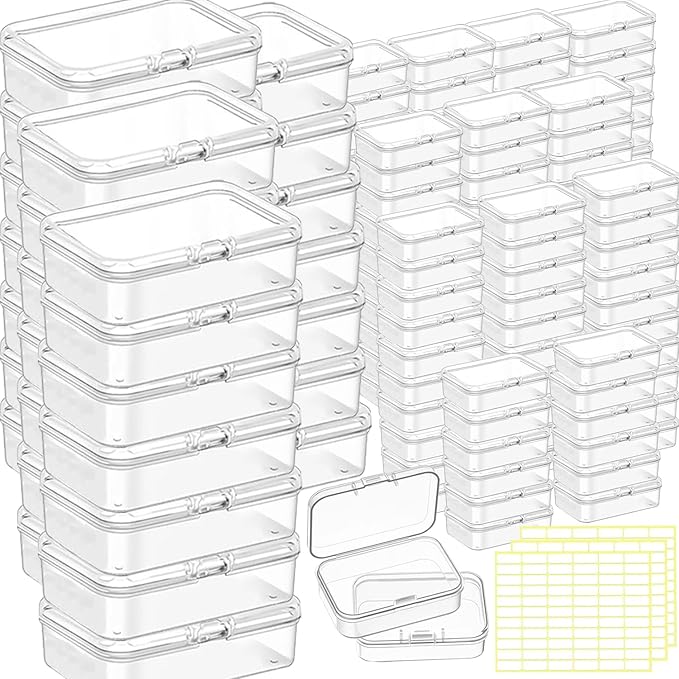 Bead storage container,140pcs Transparent Plastic Storage Containers Different Sizes,Crayon Box, Small Item Management Box And Labels,DIY Jewelry Craft Nails, Bracelets, Jewelry, Diamonds, 4.5x3.3x1.1