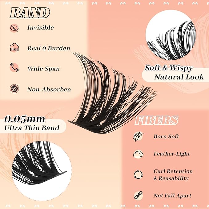 GEMERRY Lash Clusters 4 Style Clusters Eyelash Extensions False Eyelashes Wispy Natural Lashes Fluffy Individual Lashes for DIY at home (60D 80D 100D 200D, 8-16mm)