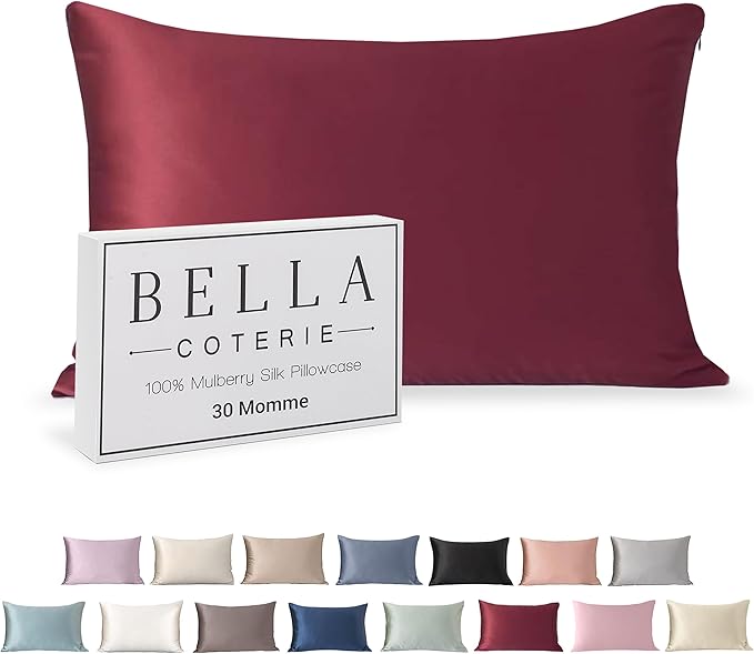 Bella Coterie Luxury Silk Pillowcase for Hair and Skin | 30 Momme | 100% Pure 6A Mulberry Silk | Super Soft | Perfectly Plush [King, Merlot]