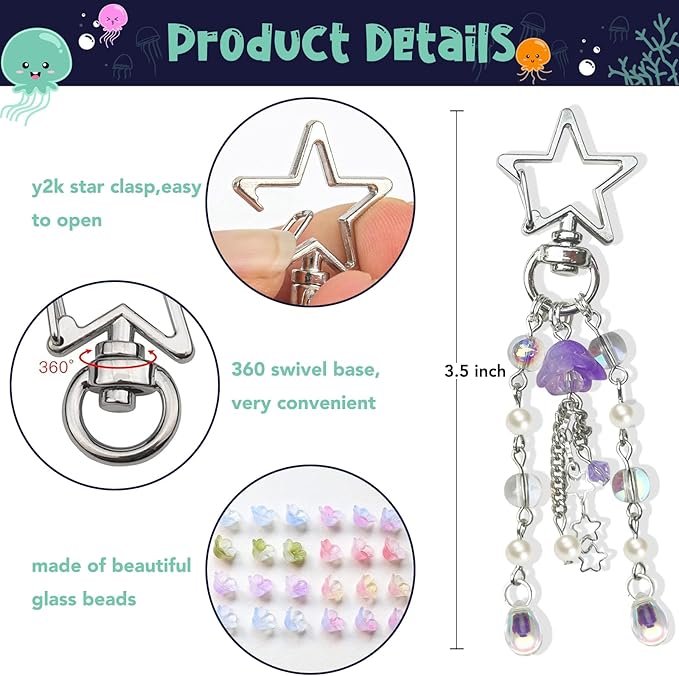 Agromusk Jellyfish Keychain,Cute Y2K Car Keychains for Women Girls Jellyfish Bag Charms Purse Accessories Star Jelly Decor