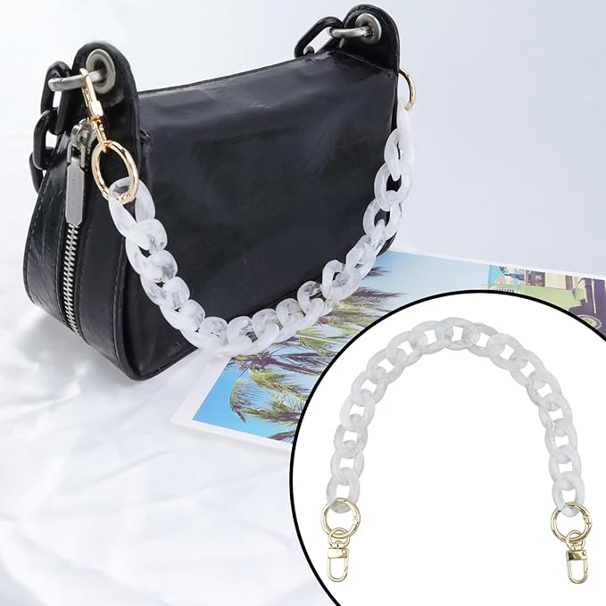 Acrylic White Ghost Color Purse Clutches Handles Wallet Handle for DIY Crafts Purse Bags, 15.35"