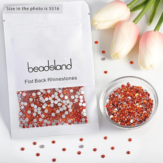 beadsland 1440 Piece Flat Back Crystal Rhinestones Round Gems,1.3mm-6.5mm, Orange(SS16(3.8-4.0mm))