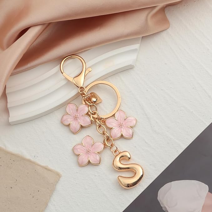 Snycler Bubble Initial Keychain Graceful Flower for bags car remote–A-Z Letter Charms for Women