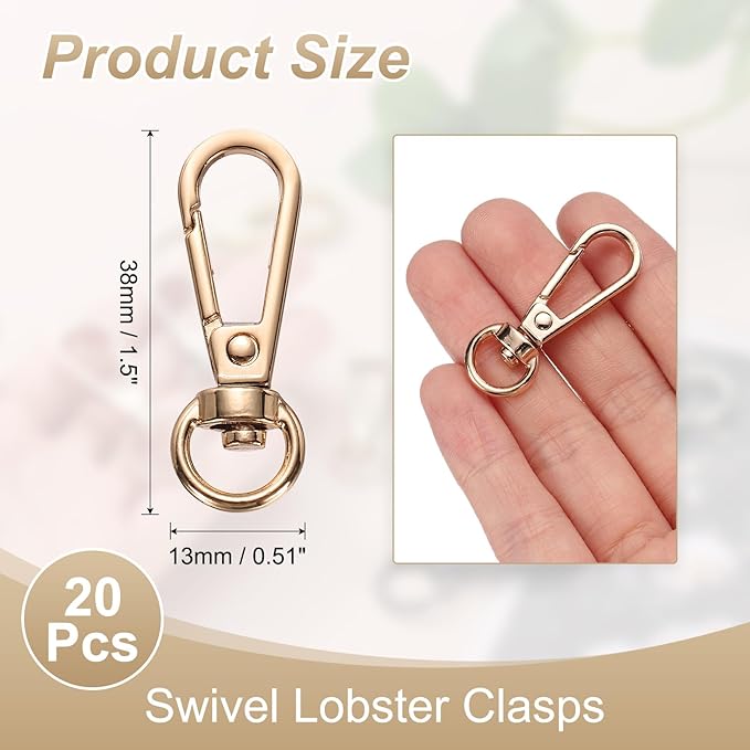 PATIKIL Swivel Lobster Claw Clasps 20pcs Push Gate Snap Hook Metal Trigger Clips Purse Hardware for Keychains Purse Handbag Makings DIY Crafts, Gold