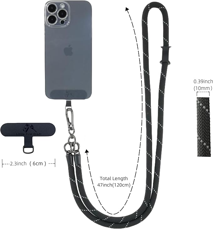 Cell Phone Lanyard Crossbody Rope Around the Neck Wrist Strap for Most Smartphone Case Headset Keychain Offices ID - Black Reflective