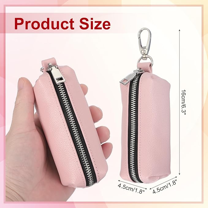 uxcell Leather Coin Purse, Leather Car Key Holder Bag Hand-held Change Purse Keychain Pouch Small Coin Pouch with Key Ring for Women and Men, Pink