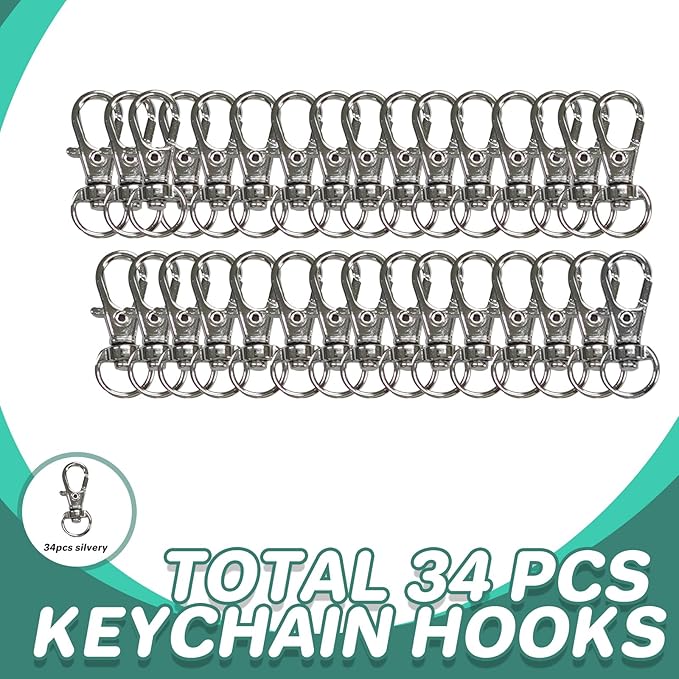 68PCS Swivel Snap Hooks with Key Rings, Metal Lobster Claw Clasp, 34PCS Keychains Clips Hooks and 34PCS Key Chain Rings, Silver
