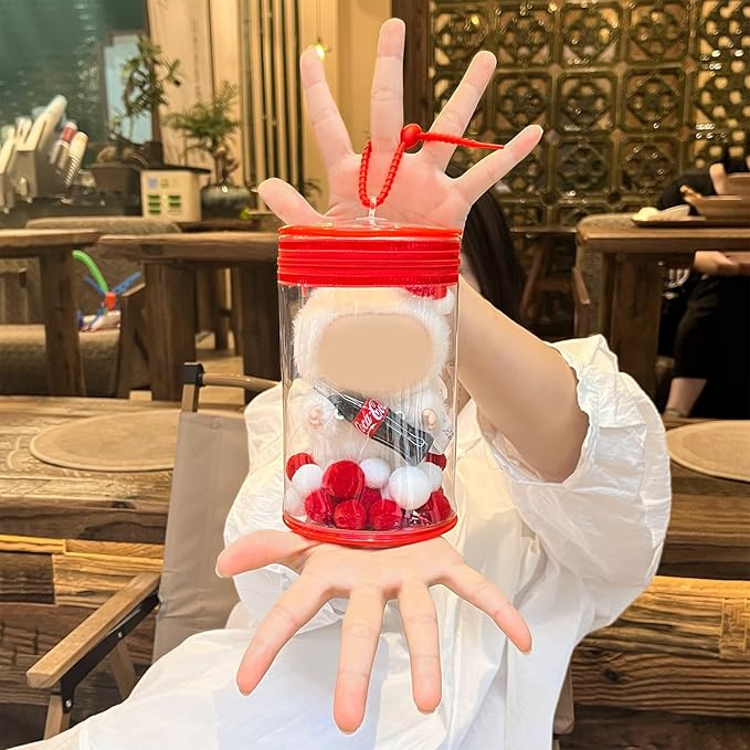 Clear Display & Storage Case for 17&15cm Plush Doll PVC Bag with Detachable Keychain for Collectible Toys and Cosmetics, Portable cases for Travel or Home Decor (red)