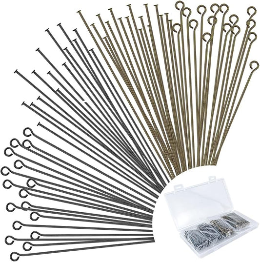 600 Pieces 2 Inch Flat Head Eye Pins for Jewelry Making DIY, Straight Bronze and Black Metal End Headpins for Craft Earring Bracelet Necklace Pendant Supplies