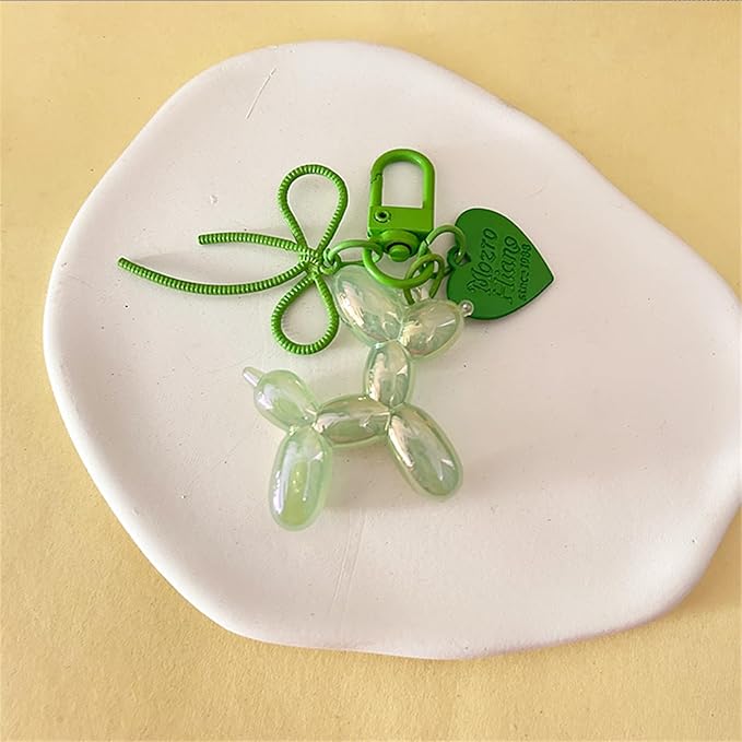 Dreuyet 2Pcs Jelly Balloon Dog Keychains Kawaii Cute Bag Purse Charms Key Chain with Bow Y2K Aesthetic Accessories