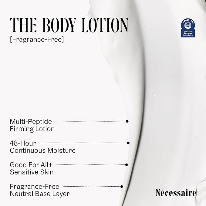 Nécessaire The Body Lotion Fragrance-Free — Unscented - Multi-Peptide - Firming Body Lotion for Women + Men. 2.5% Niacinamide. Non-Comedogenic Moisturizer for Sensitive Skin– 200 ml/6.8 fl oz