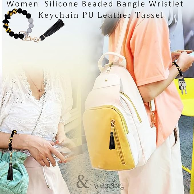 BIHRTC Key Ring Bracelet Car Keychain Holder Wristlet Silicone Women Beaded Bangle Chains