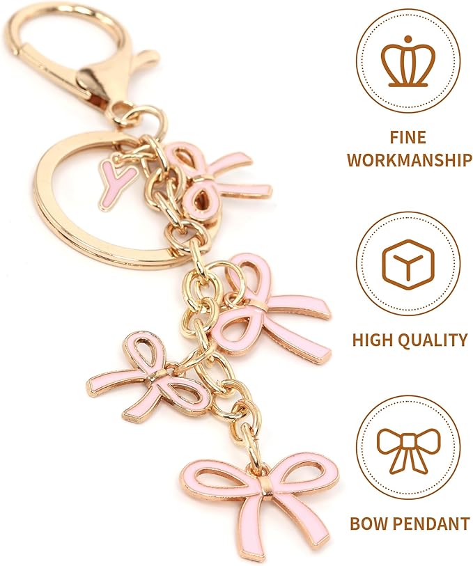 Bow Purse Charms Keychain - Pink Bow Alphabet Letter Key Chain, Bag Charms Wallet