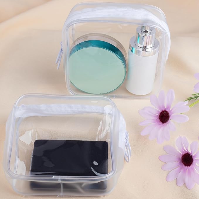 LYroo White Small Makeup Bag Clear Mini Makeup Zipper Pouch Makeup Bag Small Cosmetic Bag for Purse Essentials Items Women Coin Purse Aesthetic Stuff(2 Pack)