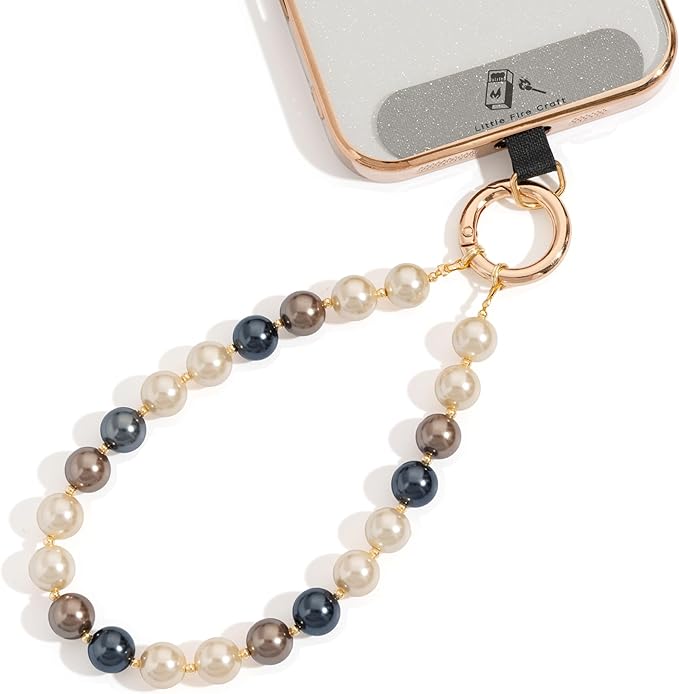 Beaded Phone Wrist Strap Phone Lanyard Pearl Beaded Hand Strap Wristlet Detachable Smartphone Wrist Lanyard (Earth Tone)