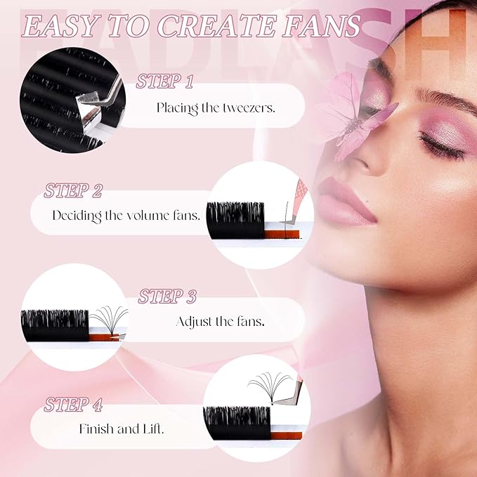 FADLASH Easy Fan Lash Extensions D Curl 0.07 Volume Eyelash Extensions 8-14mm Mixed Lash Trays 2D-10D Self Fanning Lash Extensions Soft Individual Lashes (0.07-D, 8-14mm Mix)