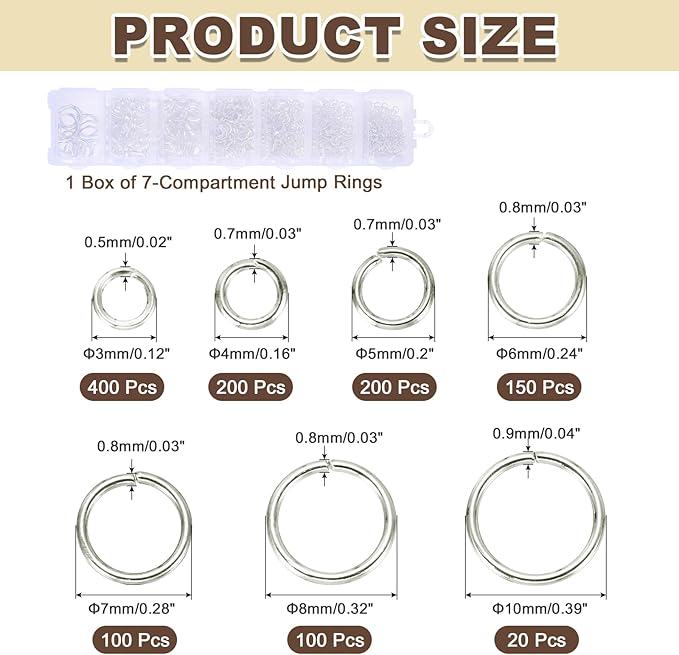 MECCANIXITY 1170Pcs Jump Rings for Jewelry Making, 7 Sizes Jewelry Making Kit with Jump Ring Opener & Pliers for Keychains Earings Repairing DIY Crafting White