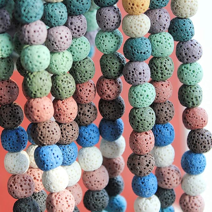 MJDCB Natural Multicolor Volcanic Lava Stone Round Loose Stone Beads DIY for Jewelry Bracelet Making 15" (14mm, Multicolored)