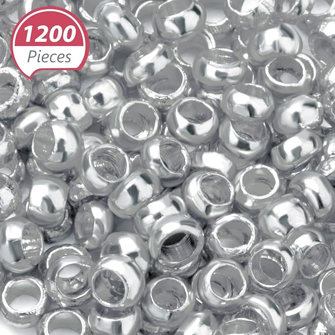 Hicarer 1200 Pieces Crimp Beads Metal Round Spacers Stopper Beads Clamp Ends for DIY Necklace Bracelets Jewelry Making Supplies(2 mm,Silver)