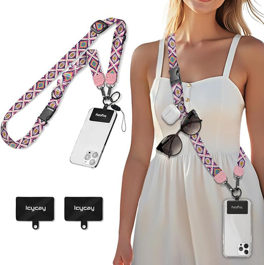 Phone Lanyard Crossbody, Boho Red Cell Phone Strap for Around The Neck Adjustable, Anti Theft Cute Lanyard for iPhone Case ID Holder Keys Accessories Travel Essential