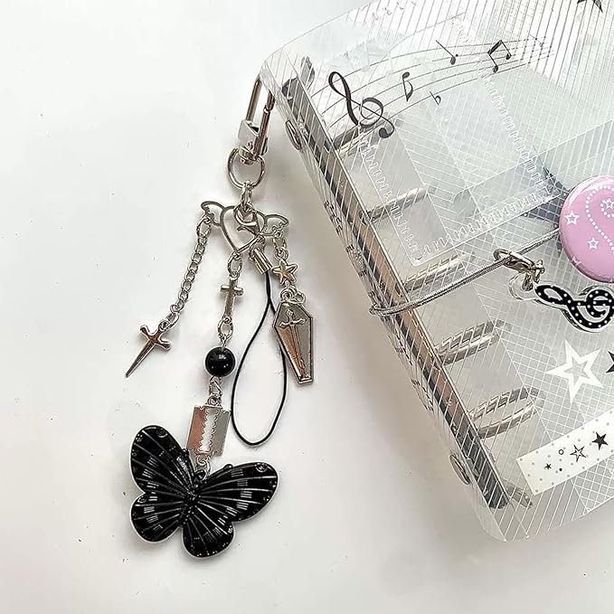 Y2K Keychain Goth Butterfly Keychain Bag Charms for Handbags Aesthetic Purse Charms Cross Accessories Gifts for Women