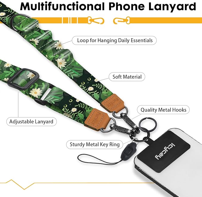 Phone Lanyard Crossbody, Black Cat Leaf Cell Phone Strap for Around The Neck Adjustable, Anti Theft Cute Lanyard for iPhone Case ID Holder Keys Accessories Travel Essential